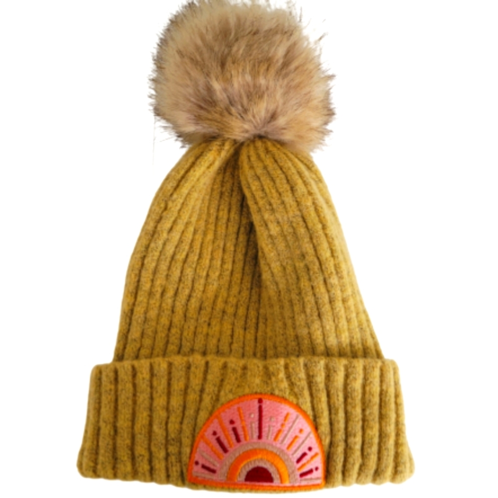 Virginia Wolf Sunray Pom Pom Knit Beanie Yellow